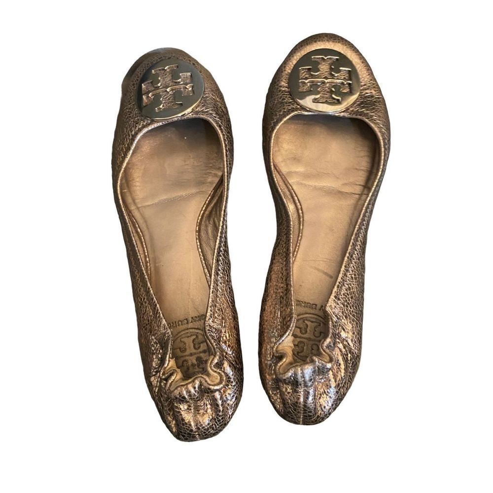 Tory Burch silver flat loafers Sz 8